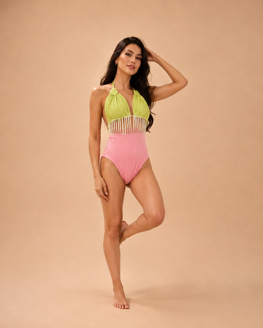 Enterizo Tie Dye (verde con rosado)